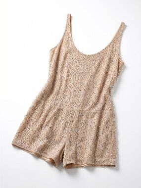 Zara Sequin Beaded Romper Champagne Gold Beige Size Medium !NEW!